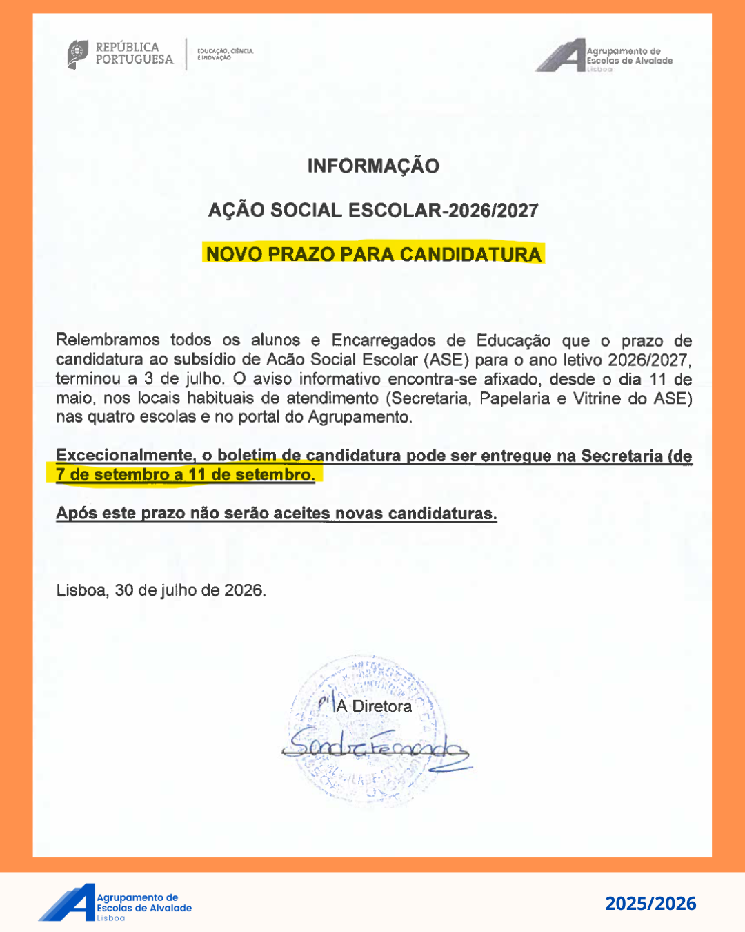 novo prazo ASE